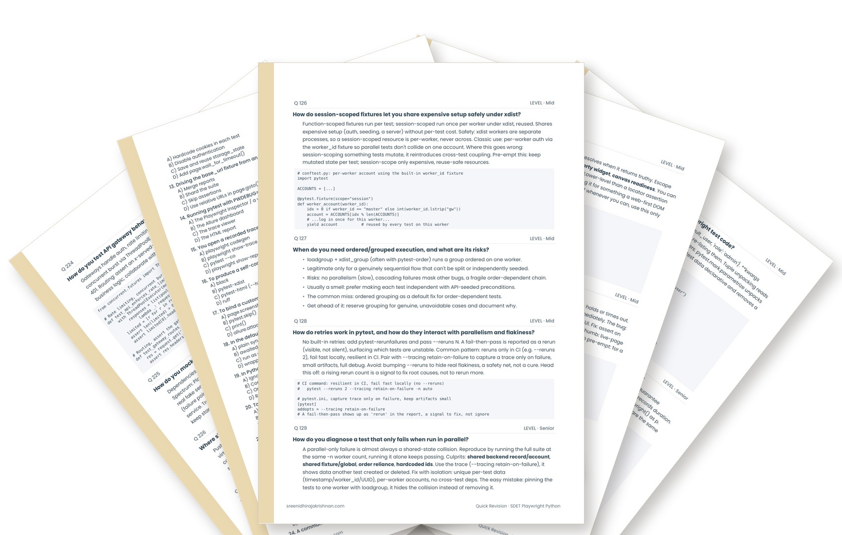 Fanned pages from the Quick Revision Playwright Python kit