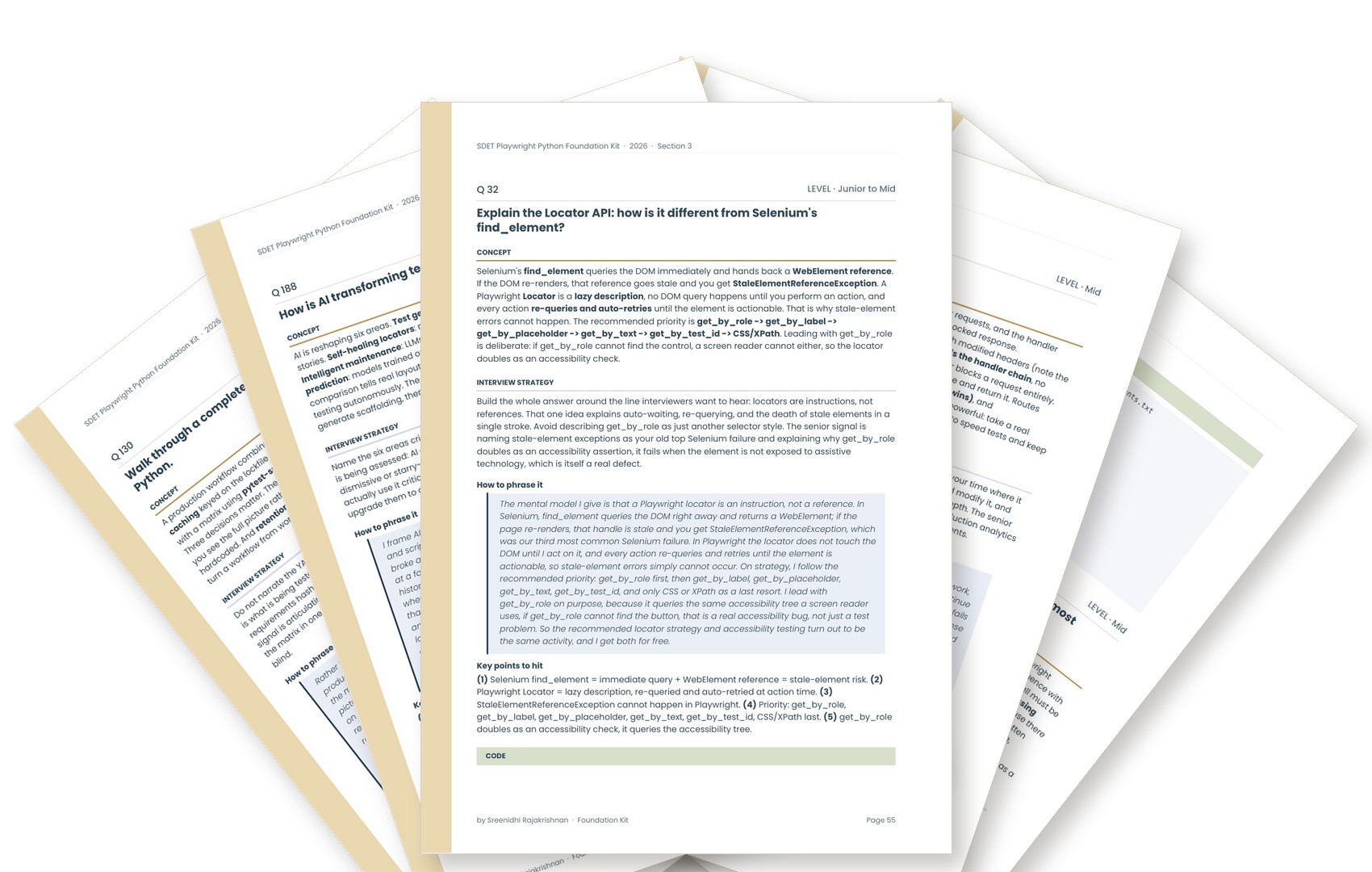 Fanned pages from the Playwright Python Q&A Kit